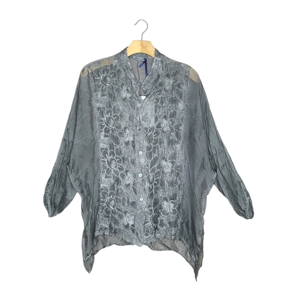 Tempo Paris Tops - NWT Tempo Paris Gray Floral Lace Button Down Sheer Blouse Shirt